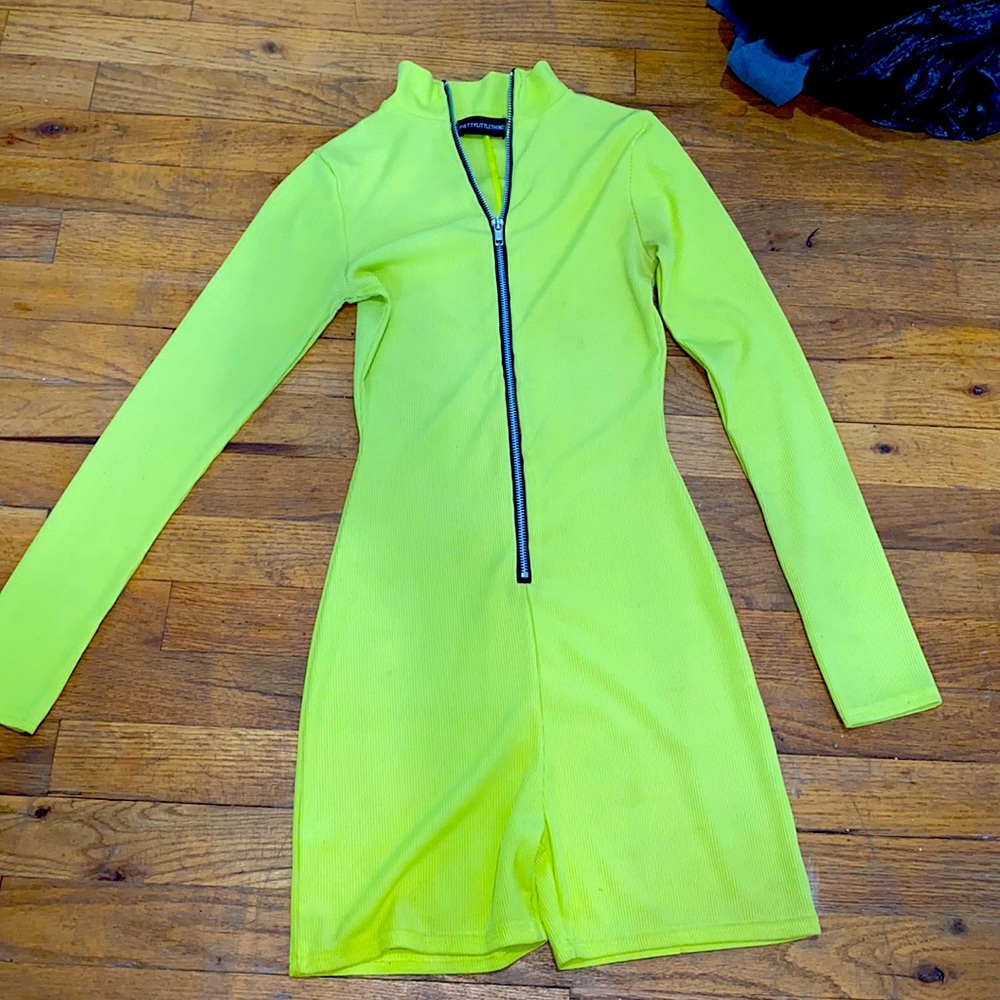 Neon green romper.